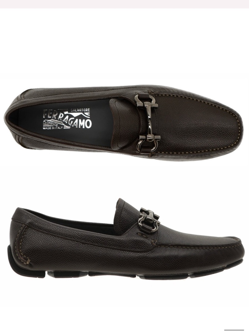 Salvatore Ferragamo Parigi Driver Leather Loafers Gancini Bit brown 11.5 2E